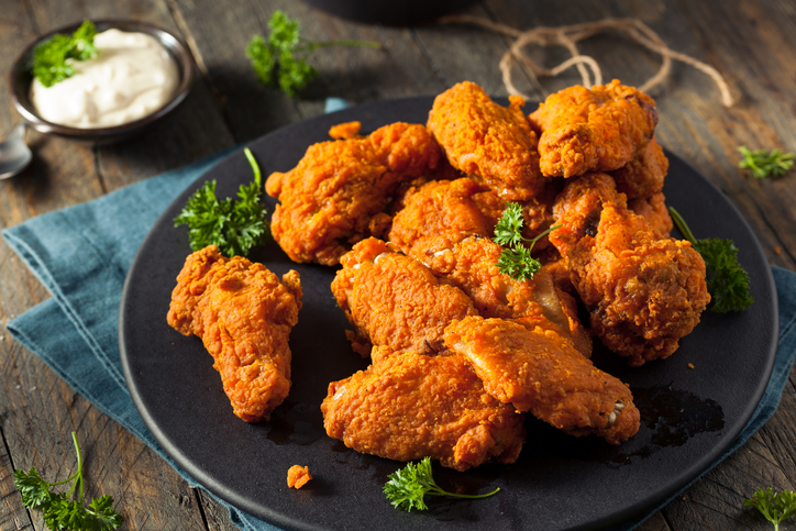 Spicy Deep Fried Breaded Chicken Wings with Ranch